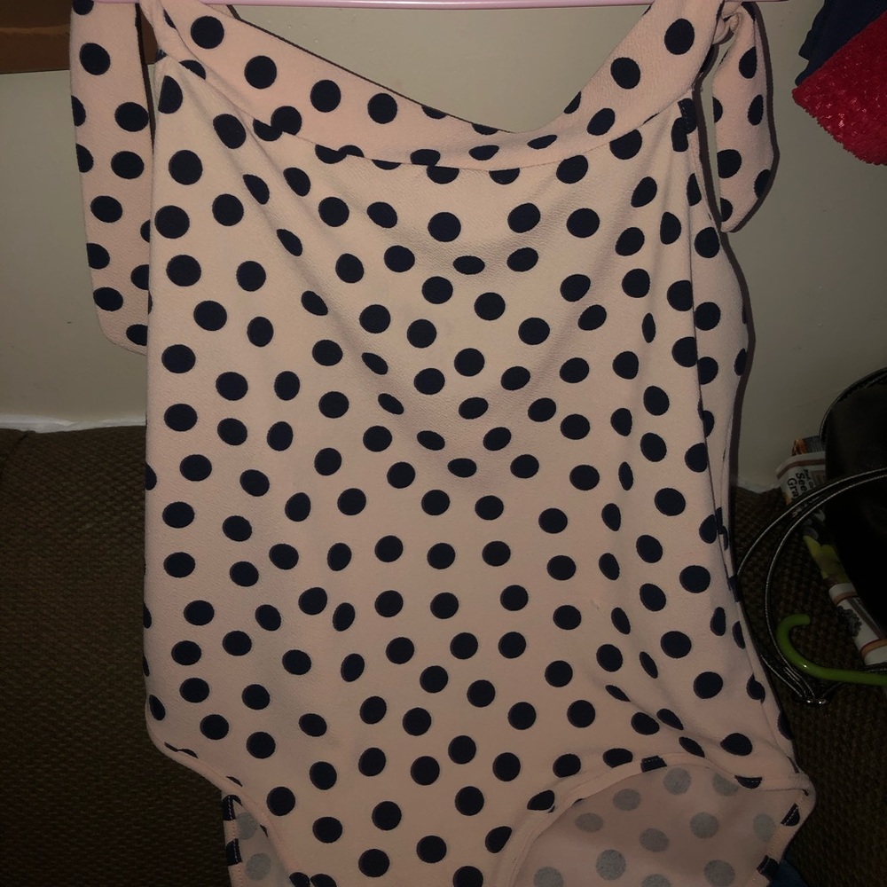 Polka dot off the shoulder body suit
